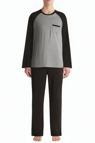 color-block-breathable-long-sleeve-mens-pajama-set