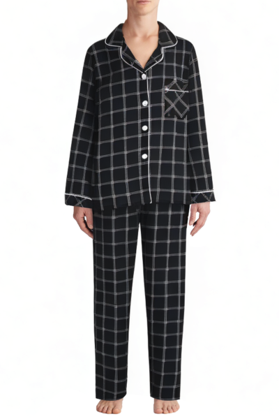 long-sleeve-cardigan-lapel-plaid-mens-pajama-set